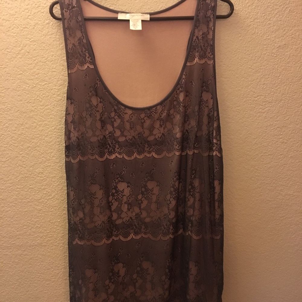Lace tank top. Gray lace over soft pink.